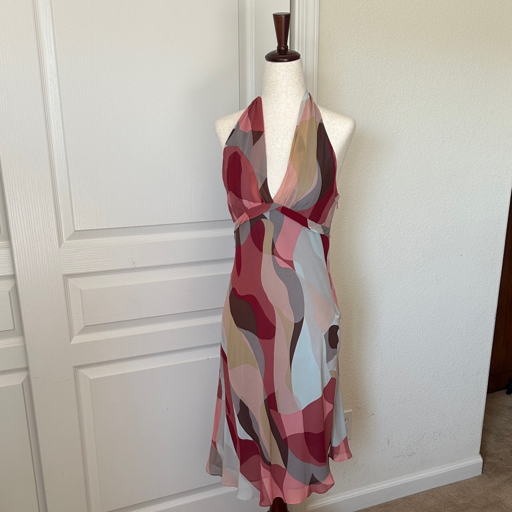 BCBGMaxAzria Pink and Red Halter Dress